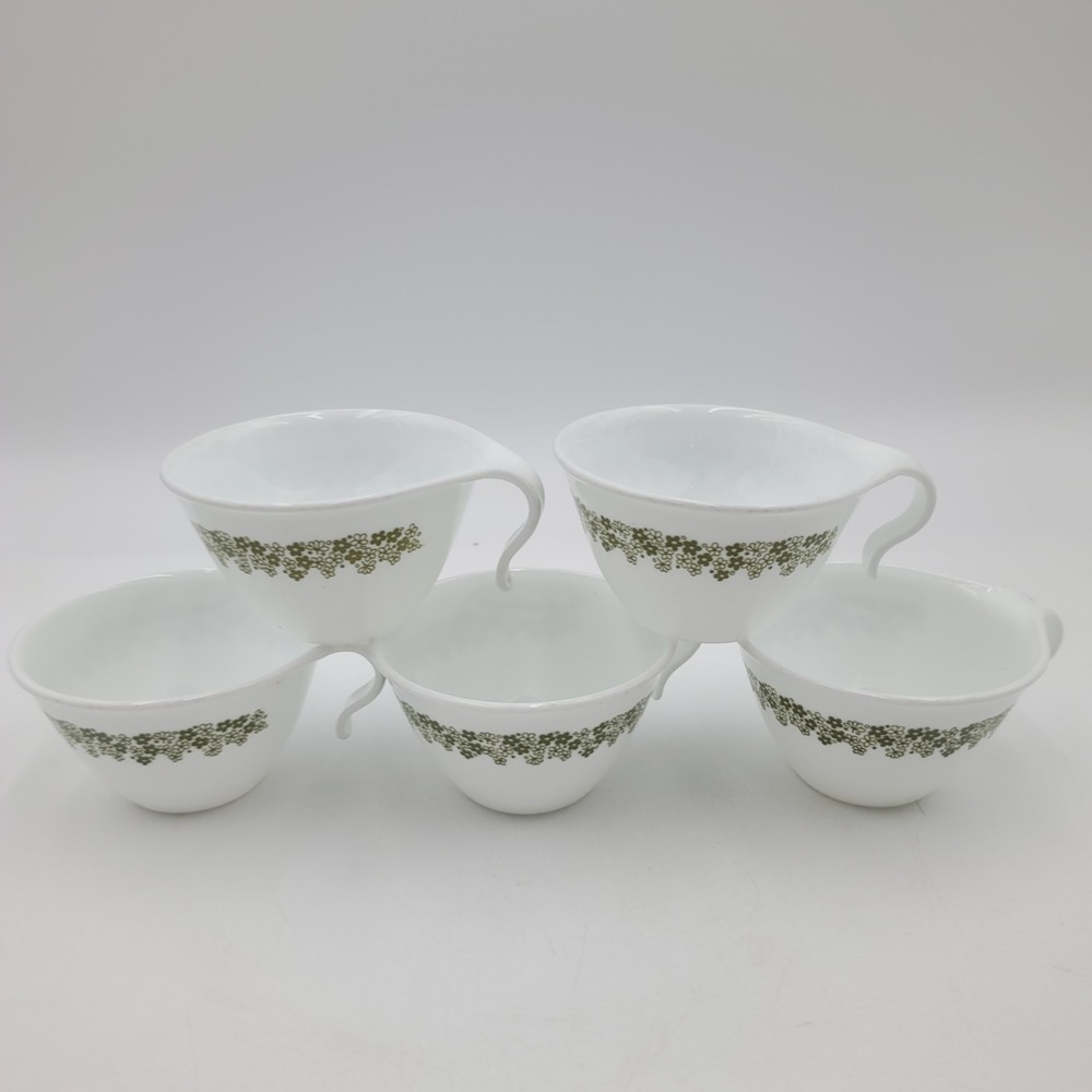 5pc Corelle Spring Blossom Green Crazy Daisy Hook Handle Cups Corning Vitrelle